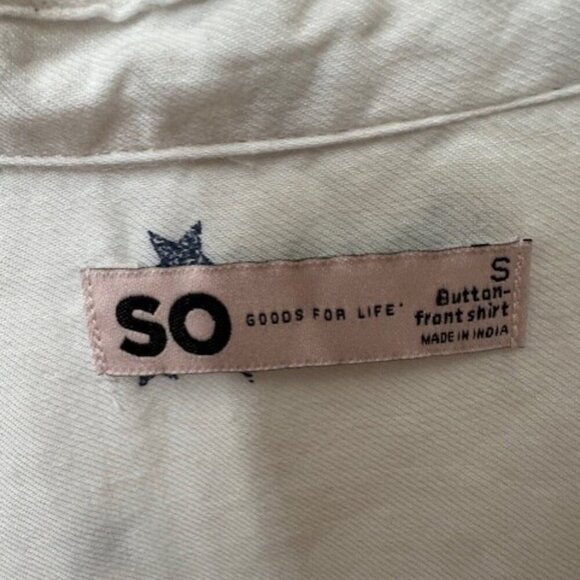 SO Women's Small Button Down Crop Blouse White Gray Stars Cotton - Picture 6 of 6